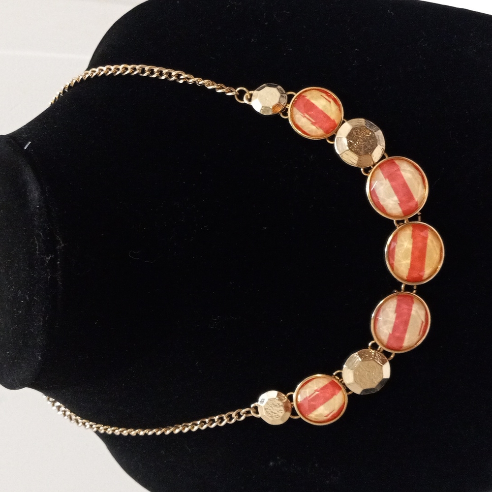 Candy Stripped Circles with Gold Tone Neckless